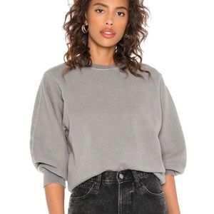 AGOLDE Thora 3/4 Balloon Sleeve Crewneck Sweatshirt Top Grey Small